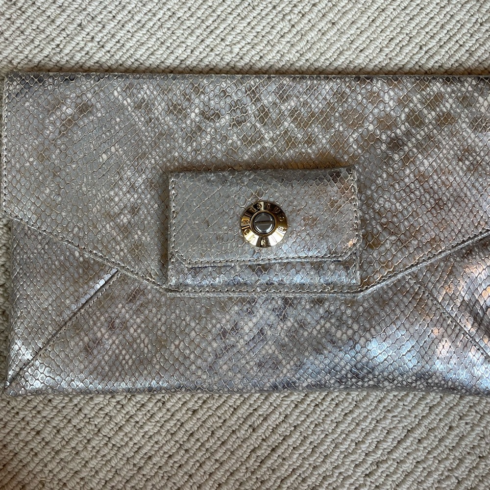 Henri Bendel New Silver Snake Clutch